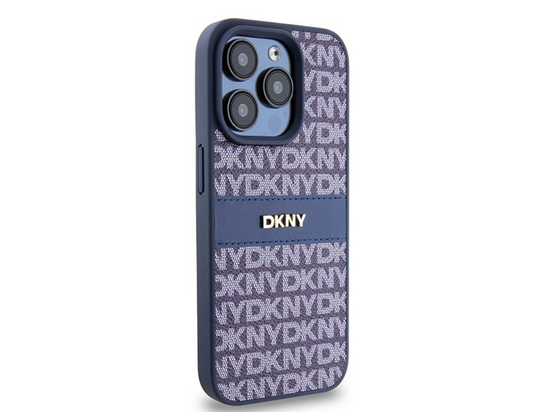 DKNY Leather Mono Stripe & Metal Logo case for iPhone 15 Pro - blue