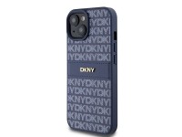 Capa DKNY em couro com estampa Mono Stripe e logo metálico para iPhone 15/14/13 - azul Capa DKNY em couro com estampa Mono Stripe e logo metálico para iPhone 15/14/13 - azul