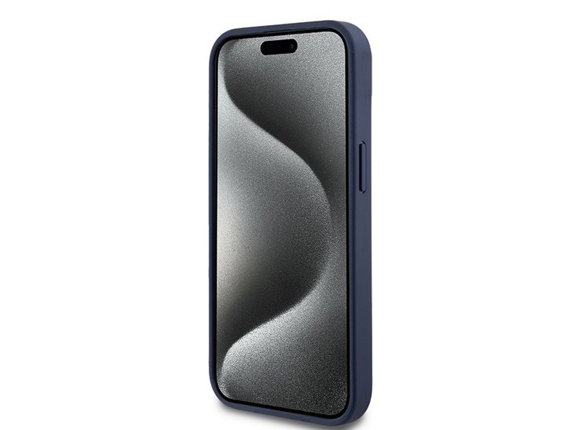 Capa DKNY em couro com estampa Mono Stripe e logo metálico para iPhone 15/14/13 - azul