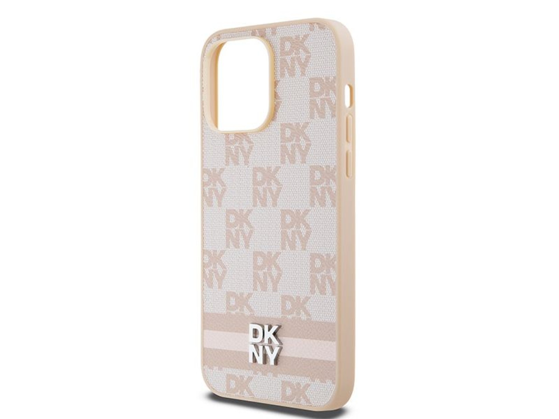 DKNY Leather Checkered Mono Pattern & Printed Stripes case for iPhone 14 Pro Max - pink