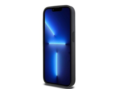 Capa DKNY para iPhone 15 Pro em couro com estampa xadrez monocromática e listras - Preta Capa DKNY para iPhone 15 Pro em couro com estampa xadrez monocromática e listras - Preta
