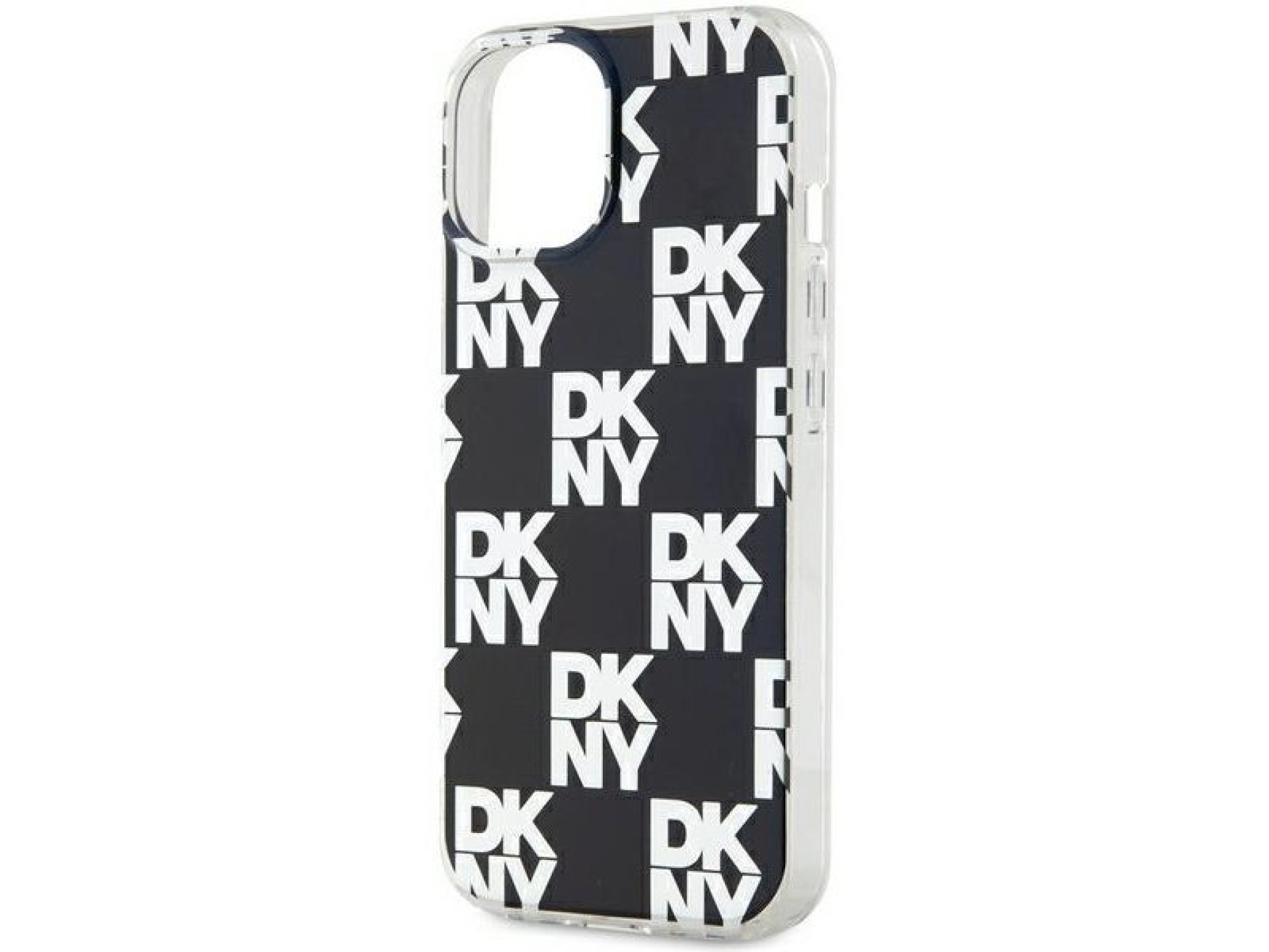 Capa DKNY IML com estampa xadrez monocromática para iPhone 15 Plus / 14 Plus - preta