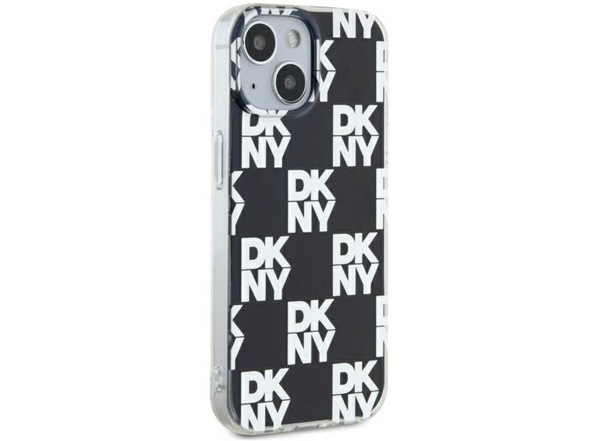 Capa DKNY IML com estampa xadrez monocromática para iPhone 15 Plus / 14 Plus - preta