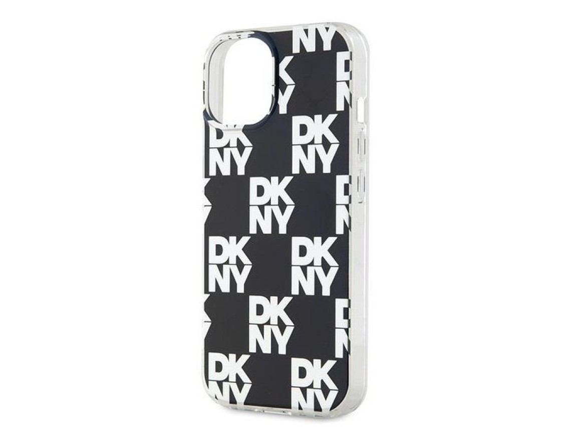 Capa DKNY IML com estampa xadrez monocromática para iPhone 15/14/13 - preta