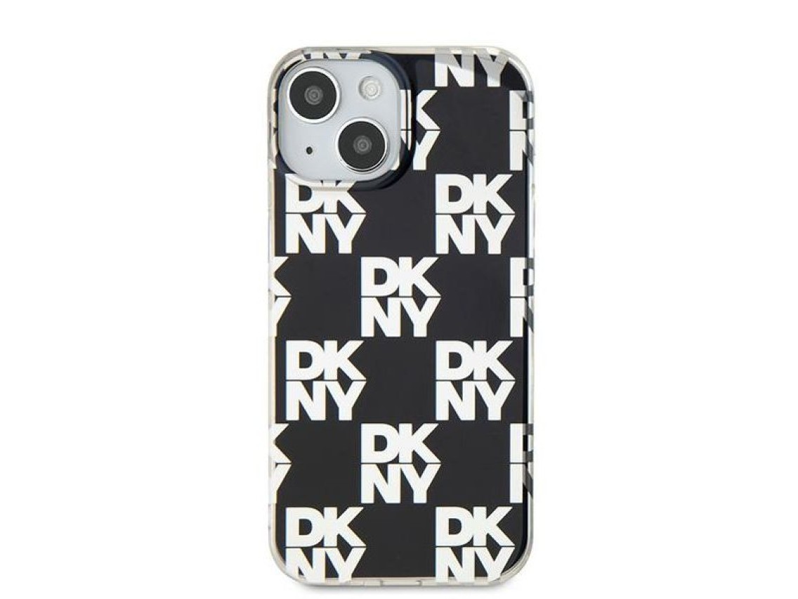 Capa DKNY IML com estampa xadrez monocromática para iPhone 15/14/13 - preta