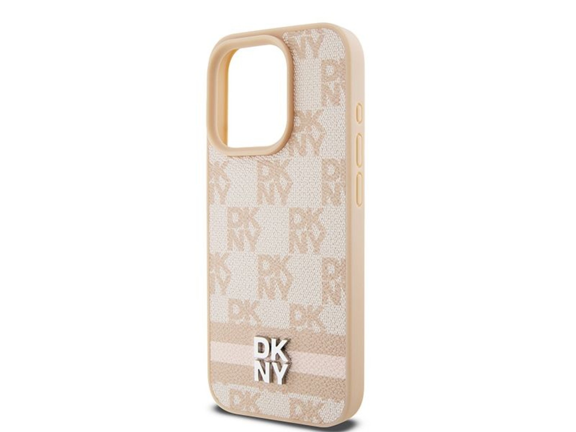 DKNY Leather Checkered Mono Pattern & Printed Stripes case for iPhone 15 Pro - pink