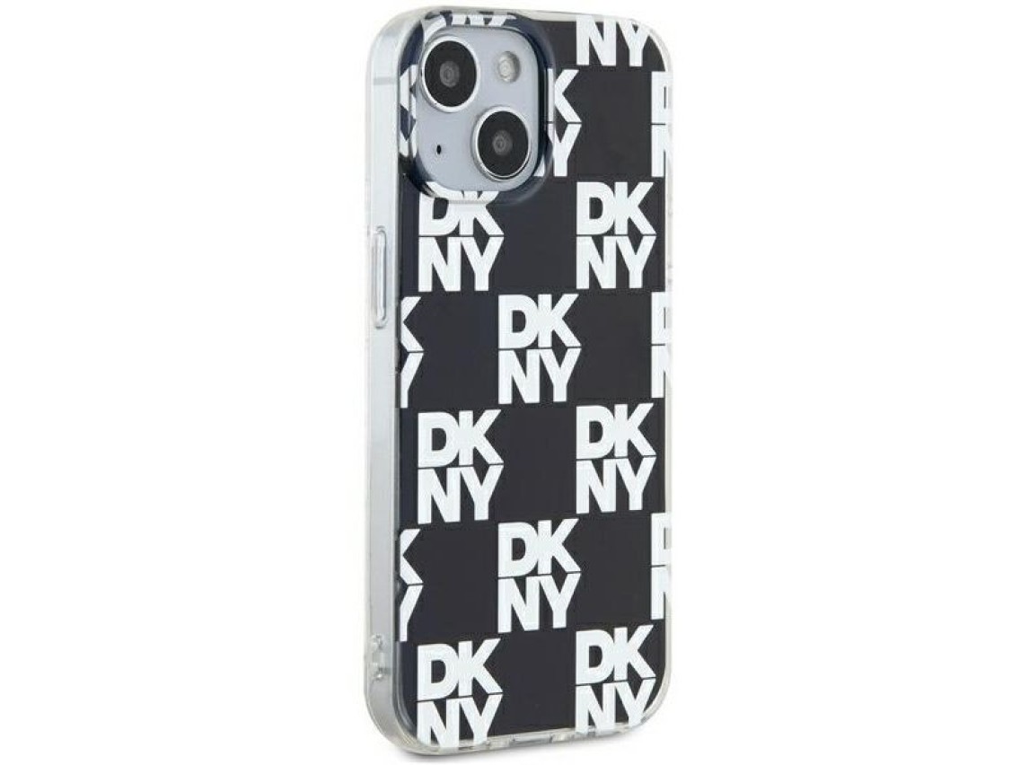 Capa DKNY IML com estampa xadrez monocrom�tica para iPhone 15 Plus / 14 Plus - preta