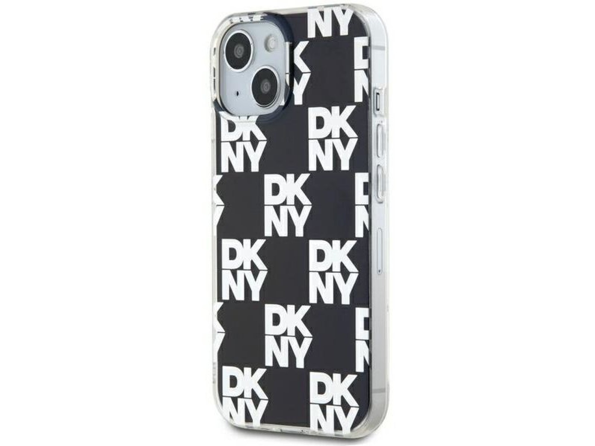 Capa DKNY IML com estampa xadrez monocromática para iPhone 15/14/13 - preta