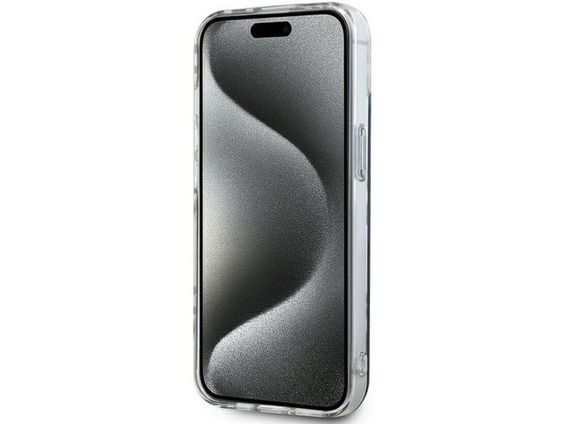 Capa DKNY IML com estampa xadrez monocromática para iPhone 15 Plus / 14 Plus - preta