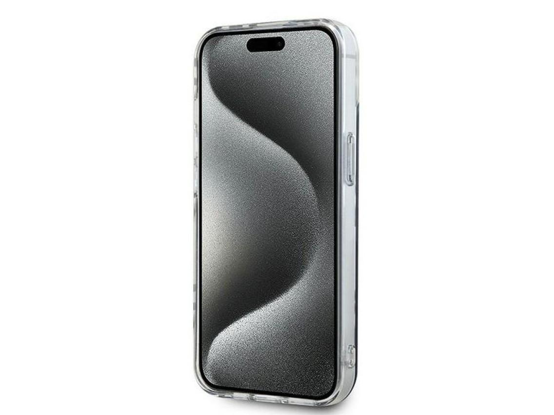 Capa DKNY IML com estampa xadrez monocromática para iPhone 15/14/13 - preta