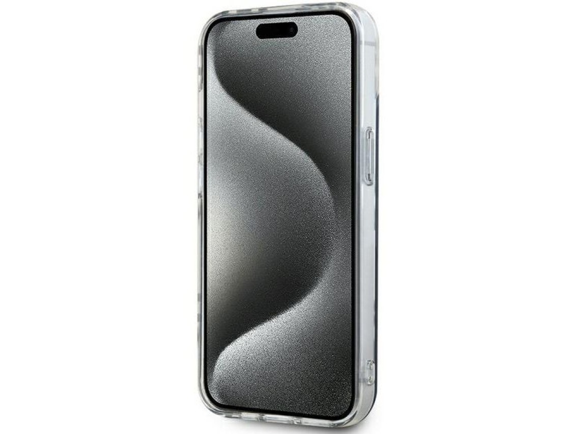 Capa DKNY IML com estampa xadrez monocrom�tica para iPhone 15 Plus / 14 Plus - preta