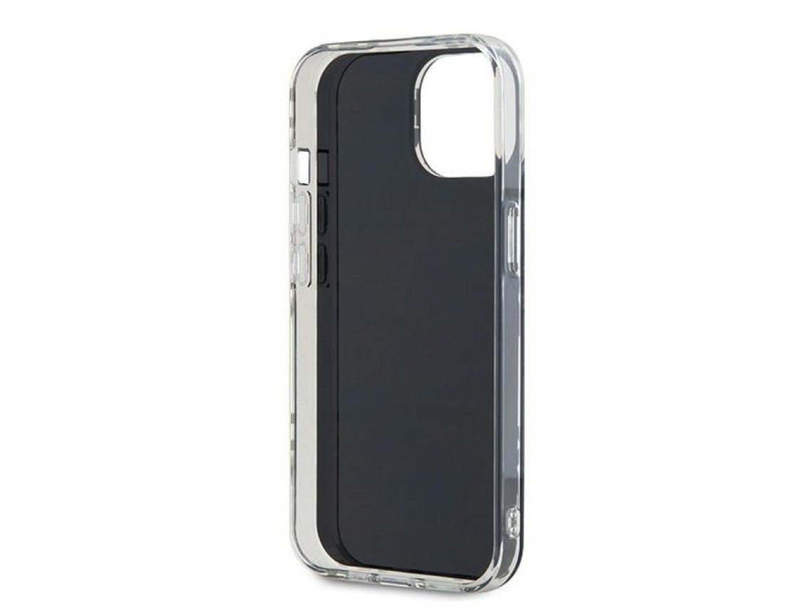 Capa DKNY IML com estampa xadrez monocromática para iPhone 15/14/13 - preta