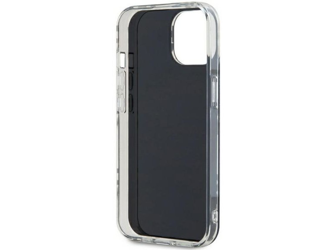 Capa DKNY IML com estampa xadrez monocrom�tica para iPhone 15 Plus / 14 Plus - preta