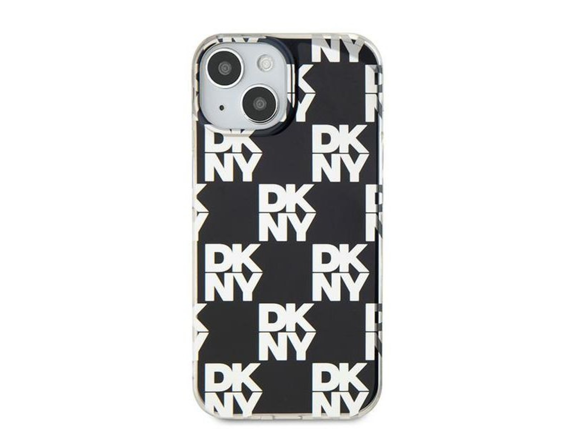 Capa DKNY IML com estampa xadrez monocromática para iPhone 15/14/13 - preta