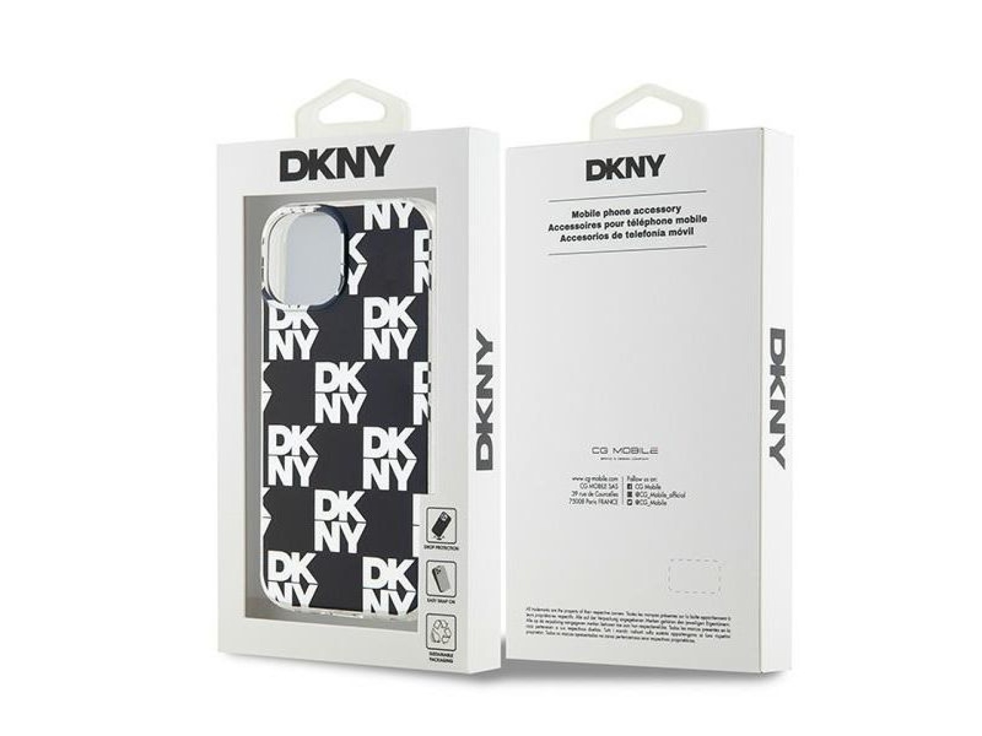 Capa DKNY IML com estampa xadrez monocromática para iPhone 15/14/13 - preta