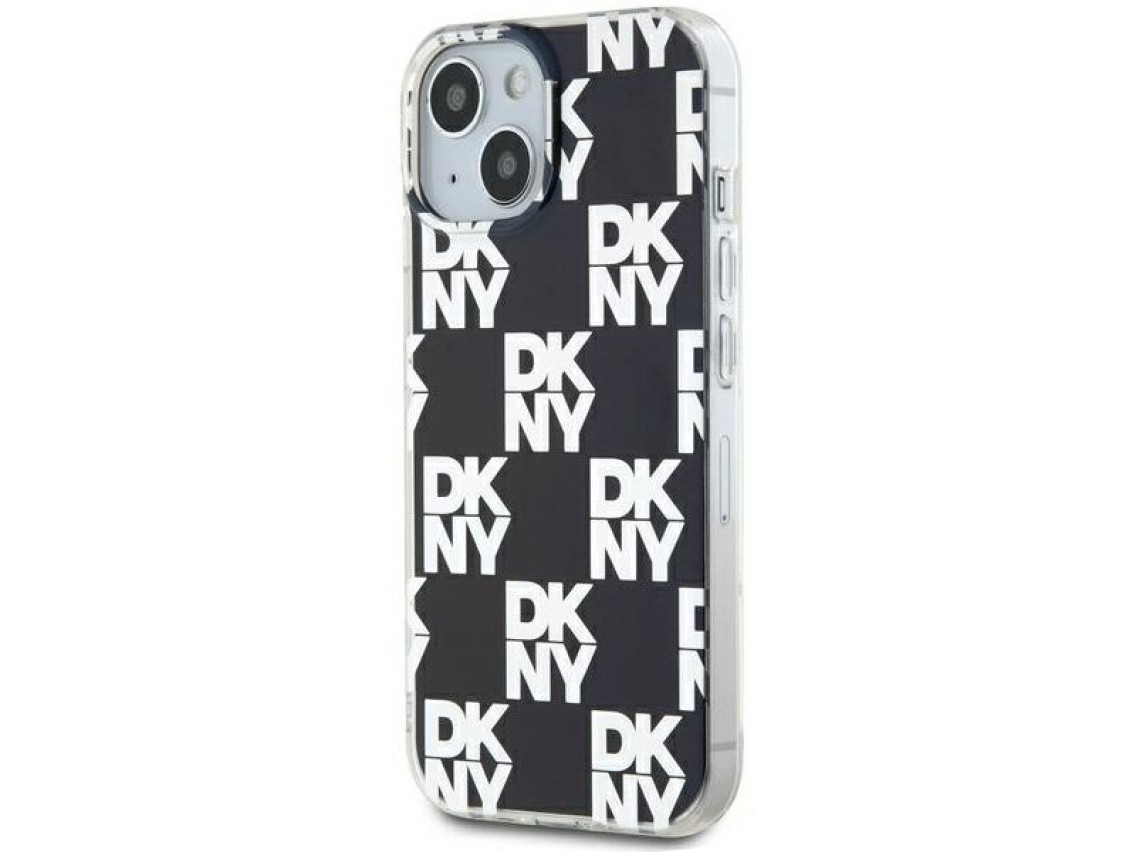 Capa DKNY IML com estampa xadrez monocromática para iPhone 15/14/13 - preta