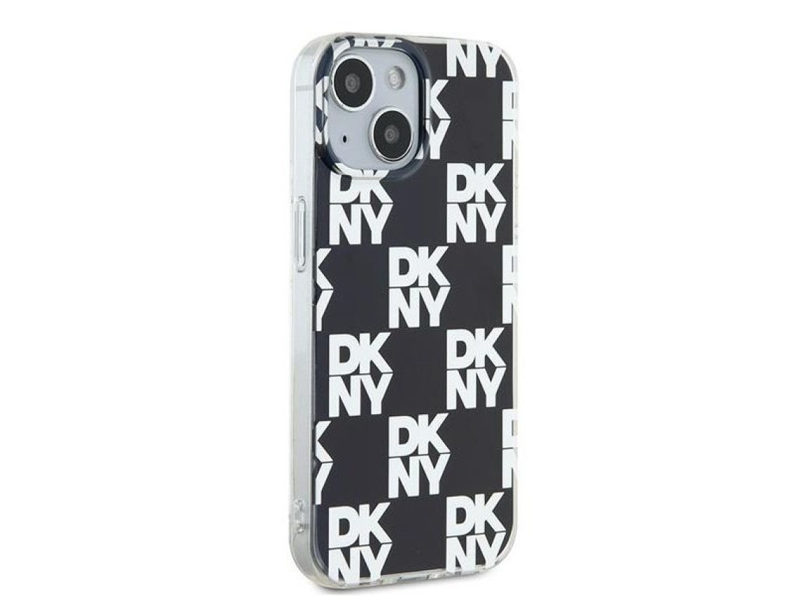 Capa DKNY IML com estampa xadrez monocromática para iPhone 15/14/13 - preta