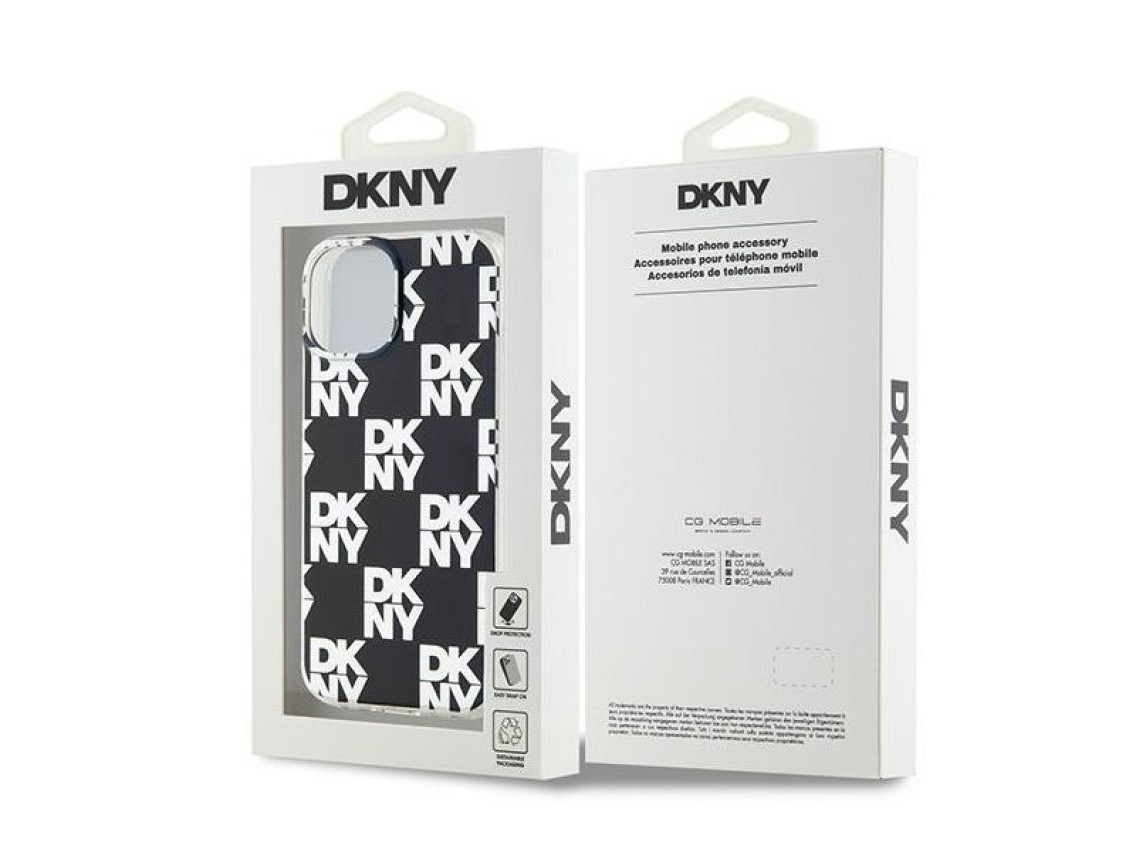 Capa DKNY IML com estampa xadrez monocromática para iPhone 15/14/13 - preta
