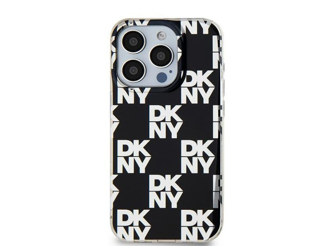 Capa DKNY IML com estampa xadrez monocromática para iPhone 15 Pro Max - preta