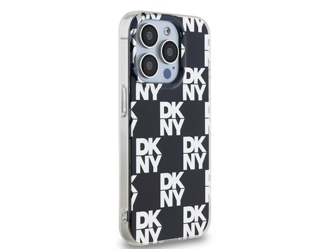 Capa DKNY IML com estampa xadrez monocromática para iPhone 15 Pro Max - preta