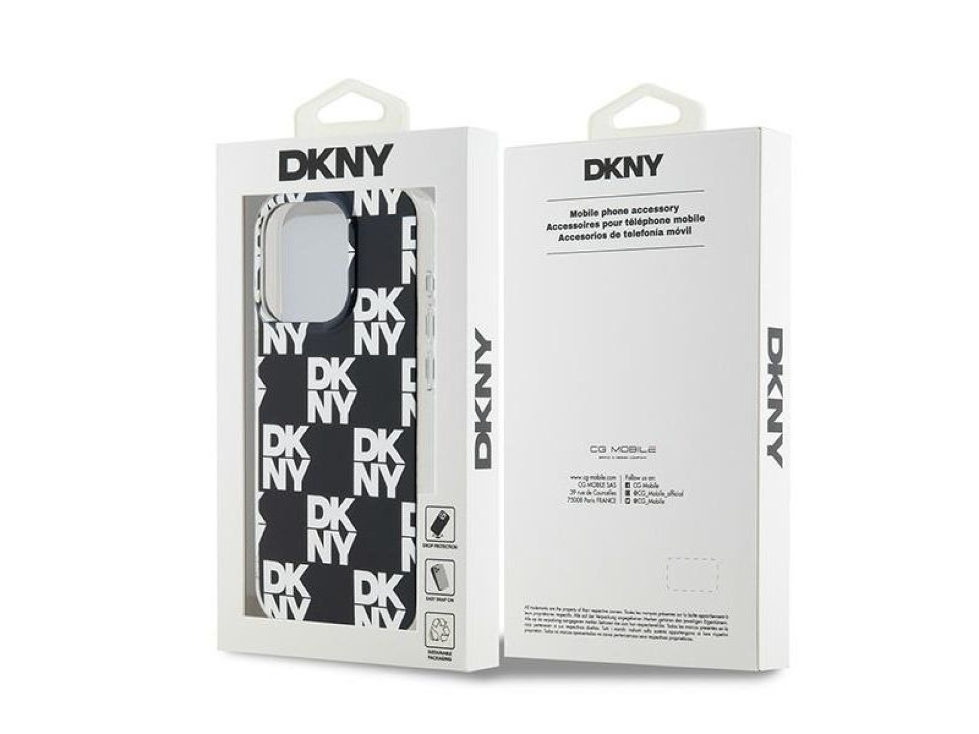 Capa DKNY IML com estampa xadrez monocromática para iPhone 15 Pro Max - preta