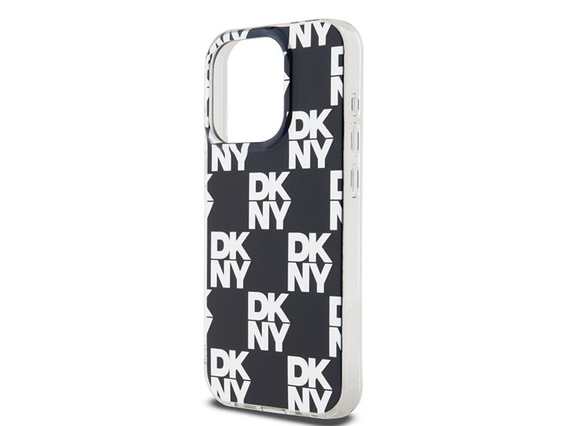 Capa DKNY IML com estampa xadrez monocromática para iPhone 15 Pro Max - preta