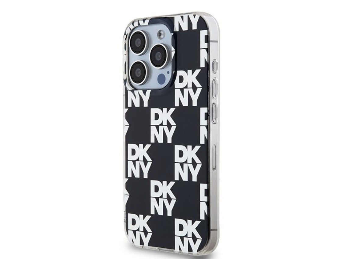 Capa DKNY IML com estampa xadrez monocromática para iPhone 15 Pro Max - preta