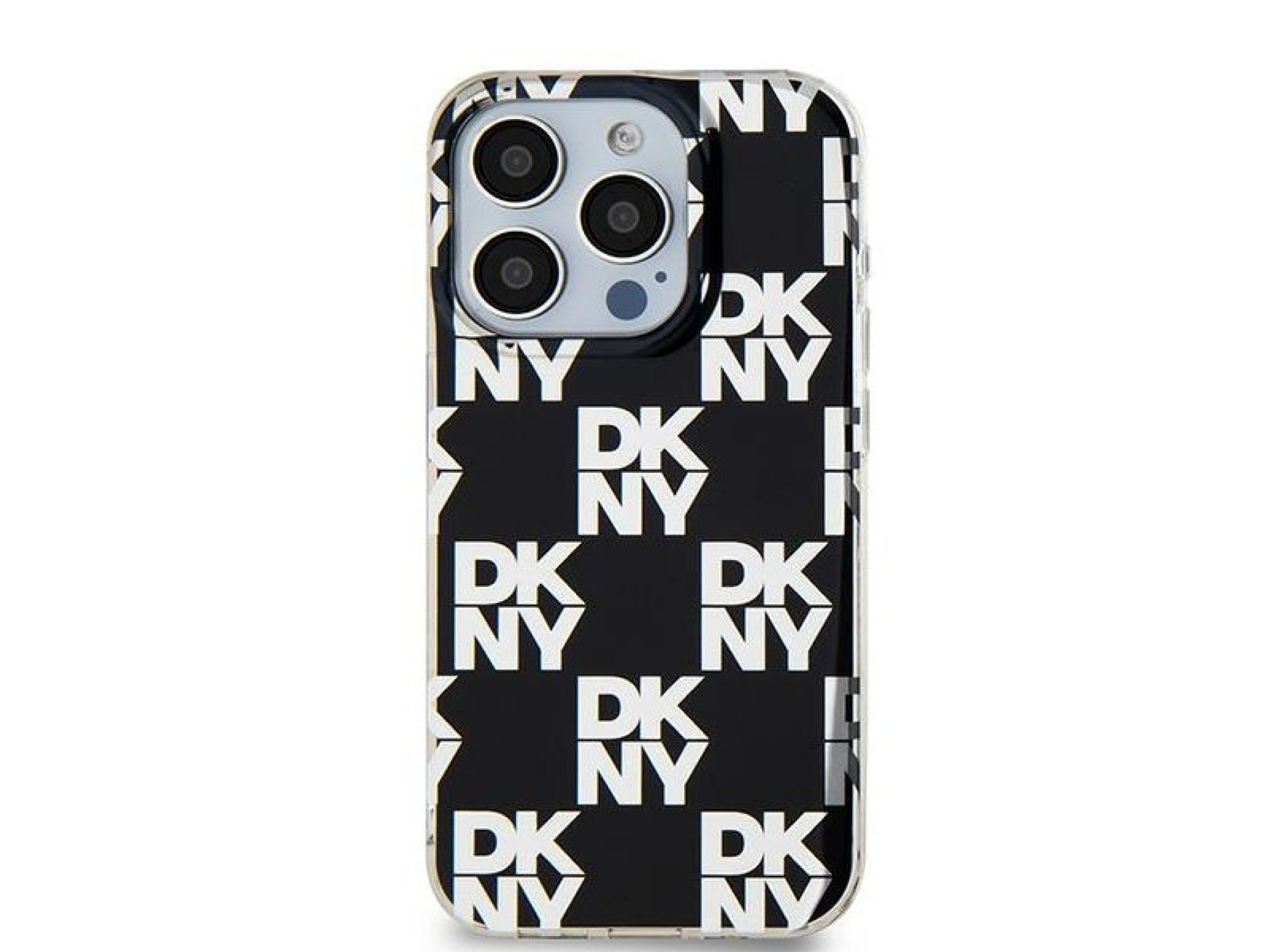 Capa DKNY IML com estampa xadrez monocromática para iPhone 15 Pro Max - preta