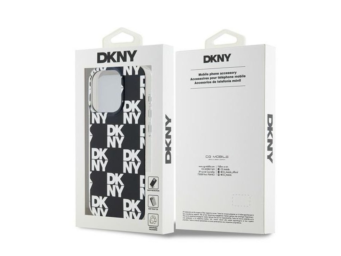 Capa DKNY IML com estampa xadrez monocromática para iPhone 15 Pro Max - preta