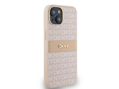 DKNY Leather Mono Stripe & Metal Logo case for iPhone 15 / 14 / 13 - pink DKNY Leather Mono Stripe & Metal Logo case for iPhone 15 / 14 / 13 - pink