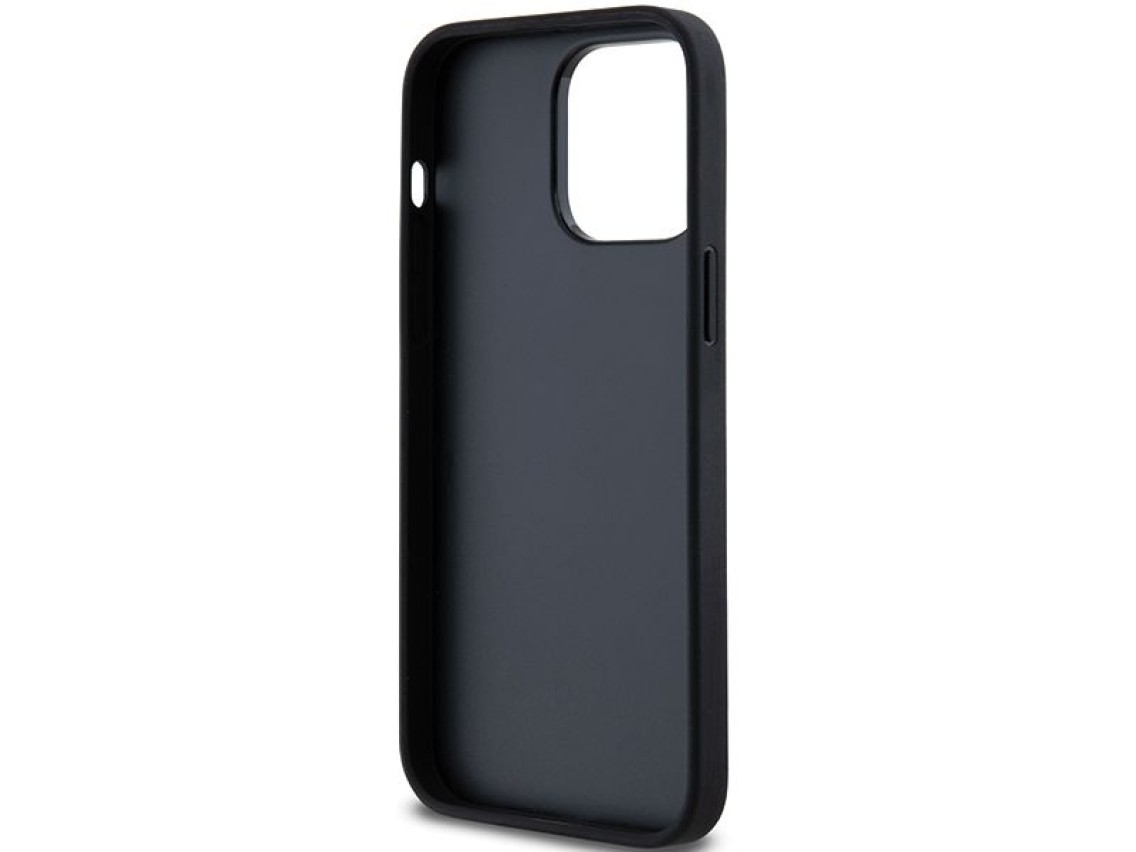 Capa DKNY em couro com estampa Mono Stripe e logo met�lico para iPhone 14 Pro - preta