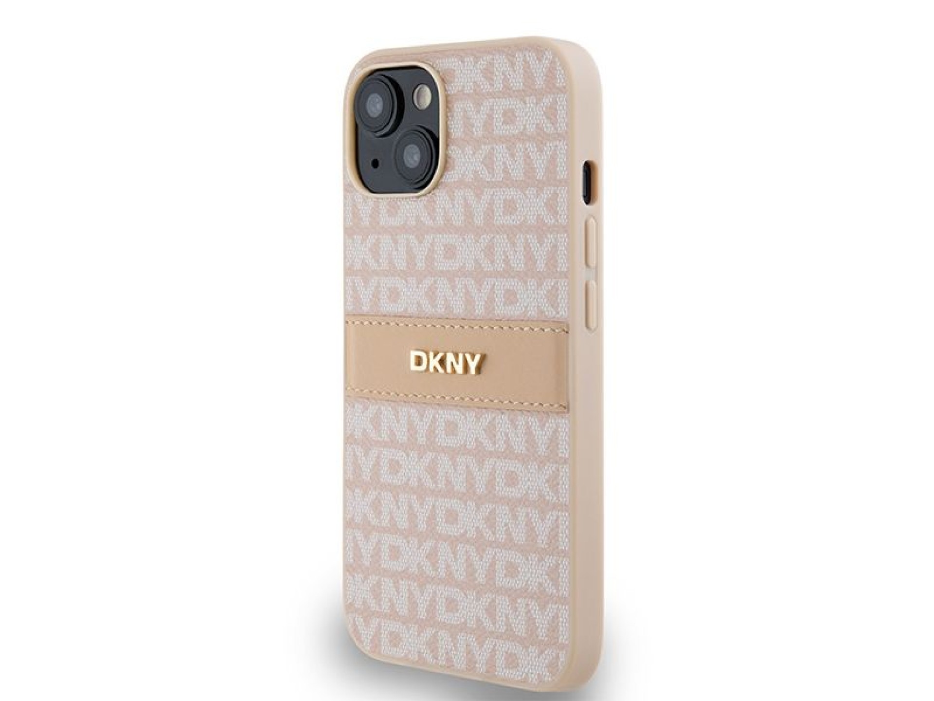 DKNY Leather Mono Stripe & Metal Logo case for iPhone 15 / 14 / 13 - pink