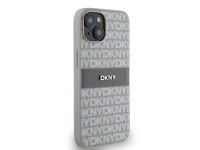 Capa DKNY em couro com estampa Mono Stripe e logo metálico para iPhone 15/14/13 - bege Capa DKNY em couro com estampa Mono Stripe e logo metálico para iPhone 15/14/13 - bege