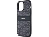 Capa DKNY em couro com estampa Mono Stripe e logo met�lico para iPhone 14 Pro - preta