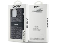 Capa DKNY em couro com estampa Mono Stripe e logo met�lico para iPhone 14 Pro - preta