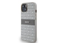Capa DKNY em couro com estampa Mono Stripe e logo metálico para iPhone 15/14/13 - bege Capa DKNY em couro com estampa Mono Stripe e logo metálico para iPhone 15/14/13 - bege