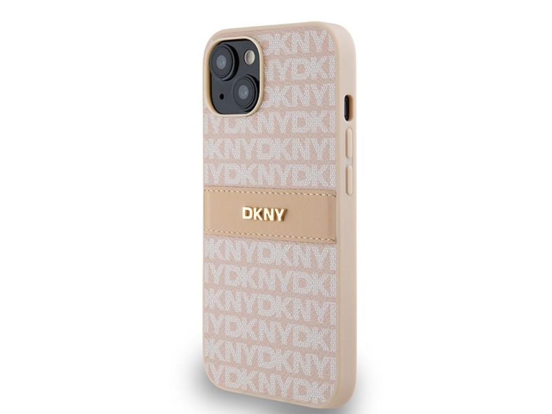DKNY Leather Mono Stripe & Metal Logo case for iPhone 15 / 14 / 13 - pink