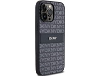 Capa DKNY em couro com estampa Mono Stripe e logo met�lico para iPhone 14 Pro - preta