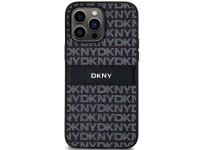 Capa DKNY em couro com estampa Mono Stripe e logo met�lico para iPhone 14 Pro - preta
