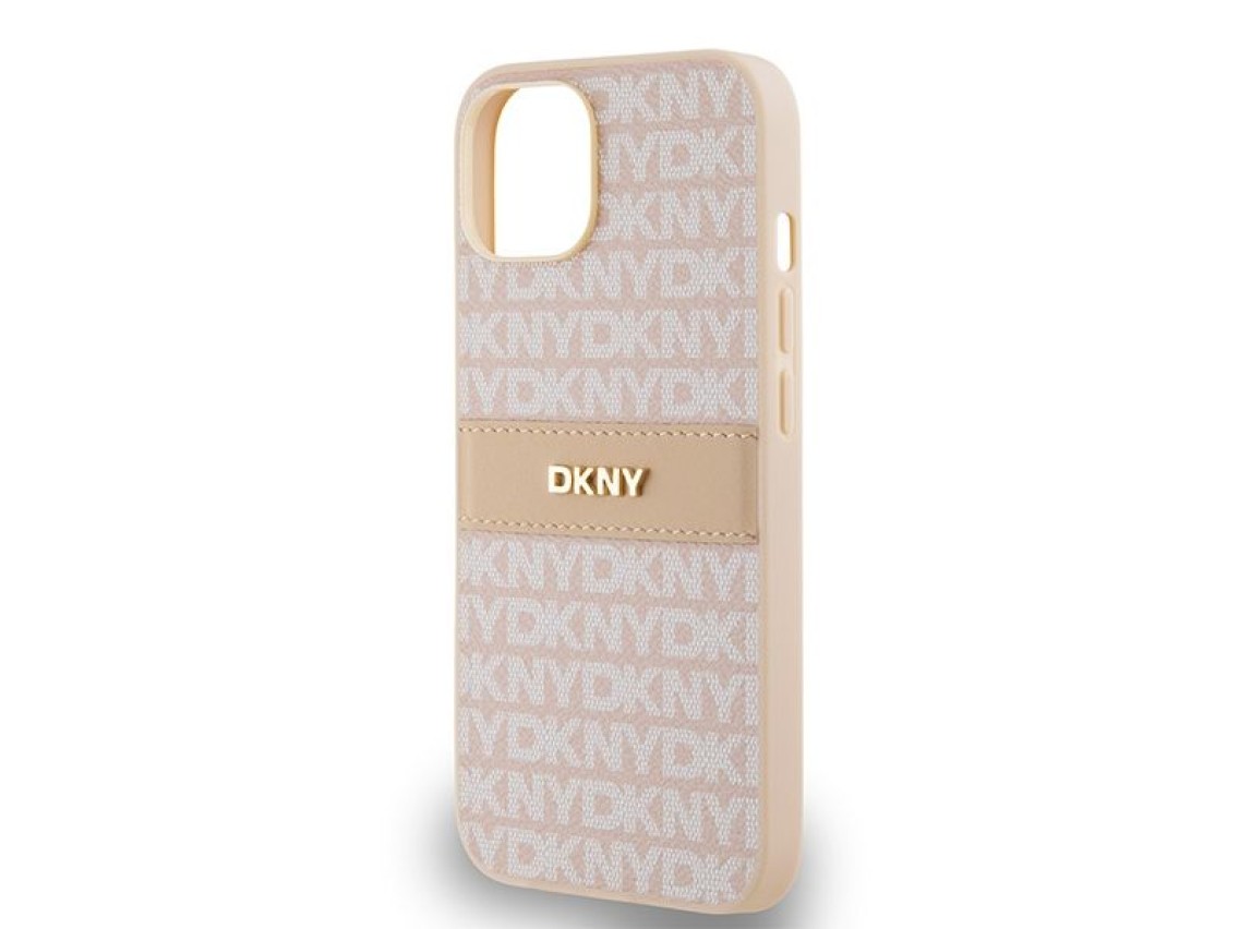 DKNY Leather Mono Stripe & Metal Logo case for iPhone 15 / 14 / 13 - pink