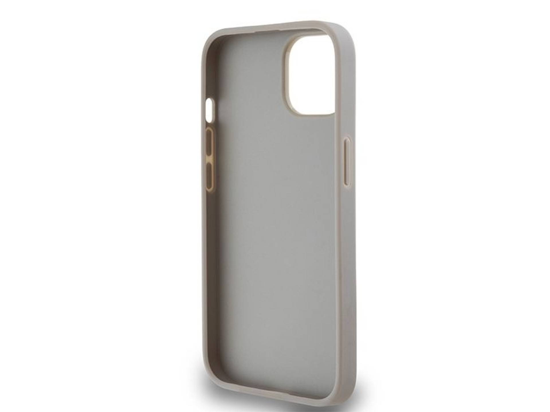 Capa DKNY em couro com estampa Mono Stripe e logo metálico para iPhone 15/14/13 - bege