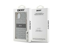 Capa DKNY em couro com estampa Mono Stripe e logo metálico para iPhone 15/14/13 - bege Capa DKNY em couro com estampa Mono Stripe e logo metálico para iPhone 15/14/13 - bege