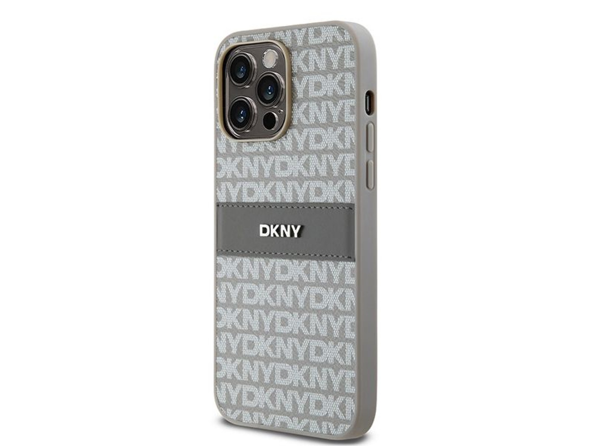 DKNY Leather Mono Stripe & Metal Logo case for iPhone 14 Pro - beige