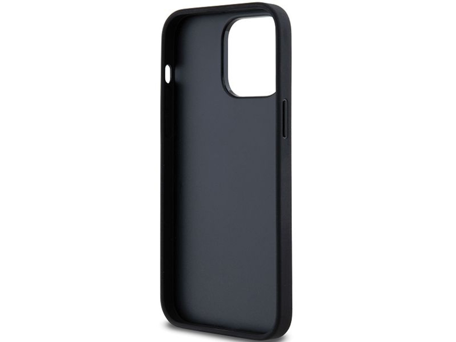 Capa DKNY em couro com estampa Mono Stripe e logo metálico para iPhone 14 Pro - preta