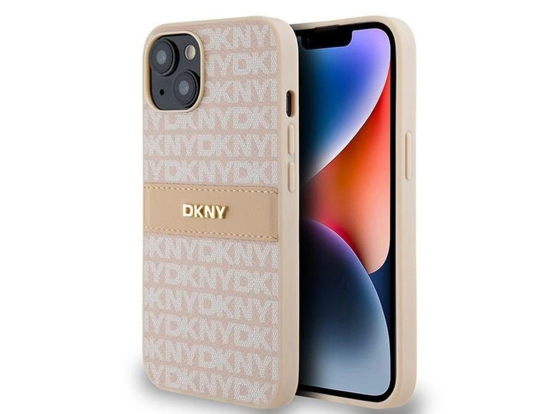 DKNY Leather Mono Stripe & Metal Logo case for iPhone 15 / 14 / 13 - pink