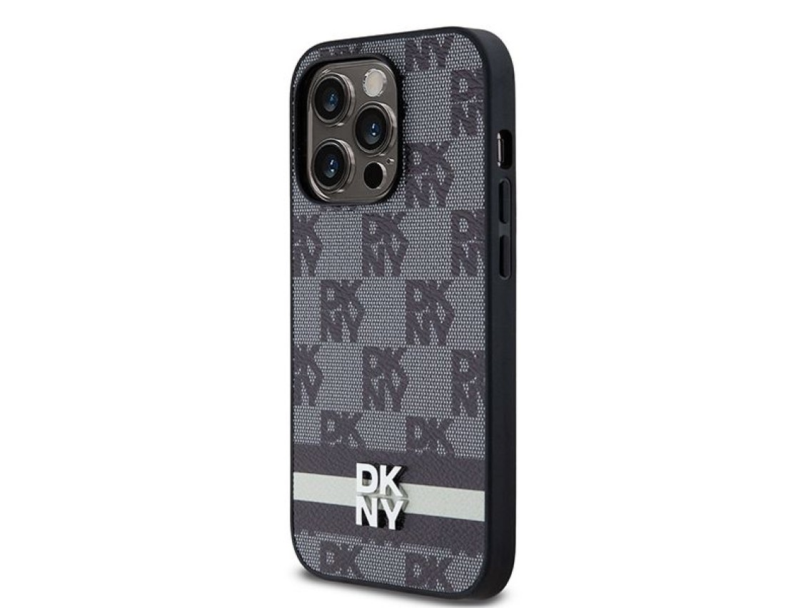 Funda para iPhone 14 Pro de DKNY en piel con estampado a cuadros monocromático y rayas estampadas -