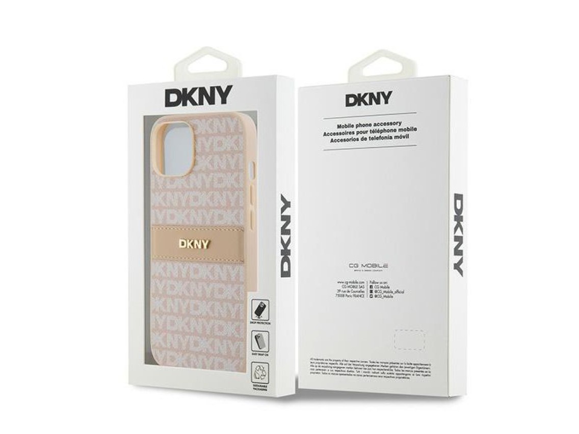 DKNY Leather Mono Stripe & Metal Logo case for iPhone 15 / 14 / 13 - pink