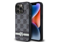 Funda para iPhone 14 Pro de DKNY en piel con estampado a cuadros monocromático y rayas estampadas - Funda para iPhone 14 Pro de DKNY en piel con estampado a cuadros monocromático y rayas estampadas -