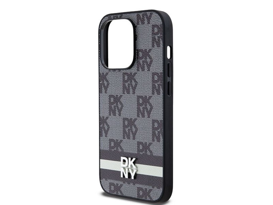 Funda para iPhone 14 Pro de DKNY en piel con estampado a cuadros monocromático y rayas estampadas -