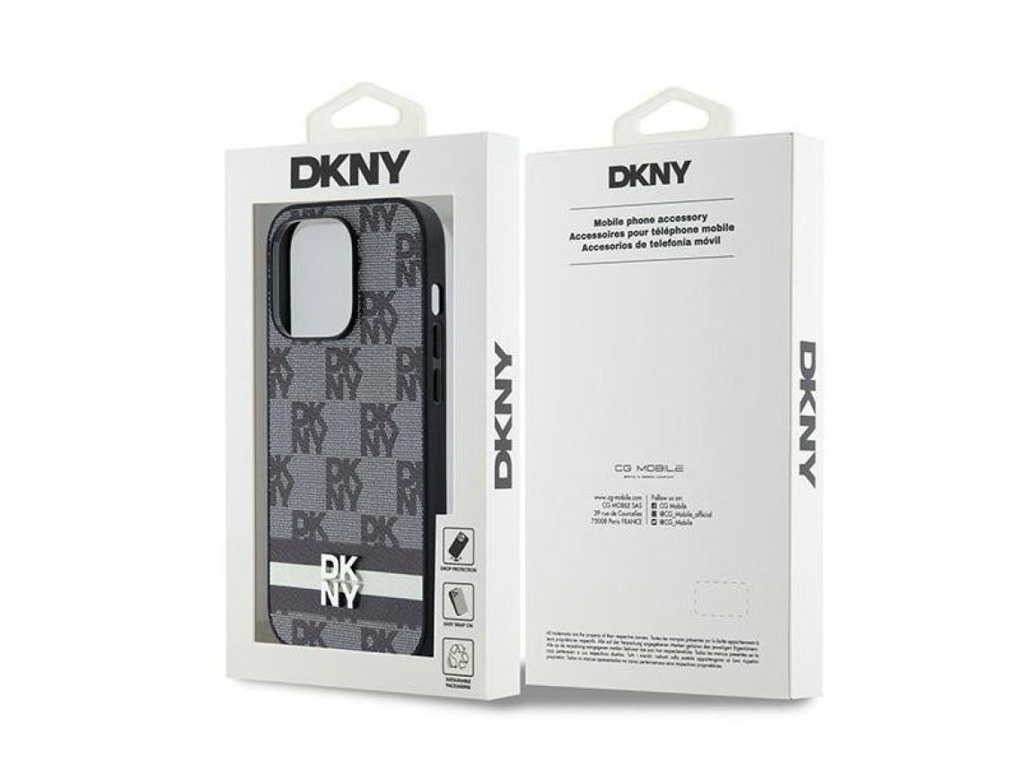 Funda para iPhone 14 Pro de DKNY en piel con estampado a cuadros monocromático y rayas estampadas -